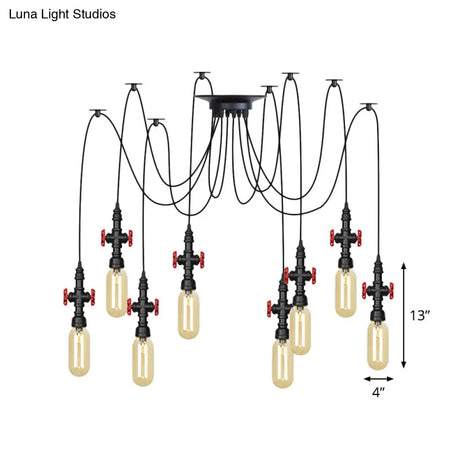 Vintage Amber Glass Pendant Light - 2/3/6-Light Led Suspension Lamp For Coffee Shops In Black