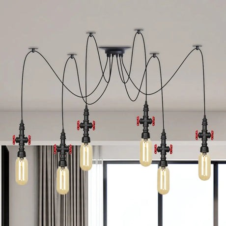 Vintage Amber Glass Pendant Light - 2/3/6-Light Led Suspension Lamp For Coffee Shops In Black 6 /