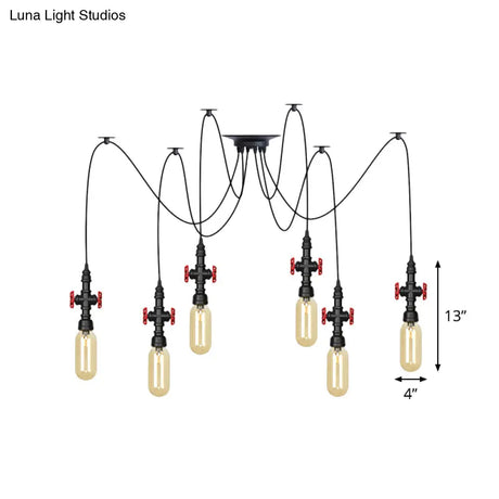 Vintage Amber Glass Pendant Light - 2/3/6-Light Led Suspension Lamp For Coffee Shops In Black