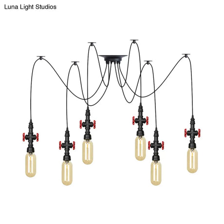 Vintage Amber Glass Pendant Light - 2/3/6-Light Led Suspension Lamp For Coffee Shops In Black
