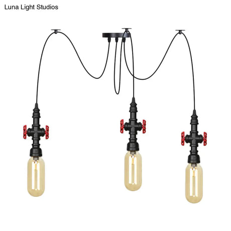 Vintage Amber Glass Pendant Light - 2/3/6-Light Led Suspension Lamp For Coffee Shops In Black