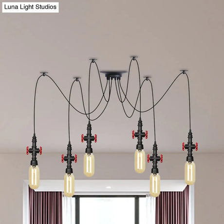 Vintage Amber Glass Pendant Light - 2/3/6-Light Led Suspension Lamp For Coffee Shops In Black