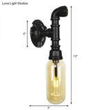 Vintage Amber Glass Sconce Wall Lamp With Industrial Pipe Design