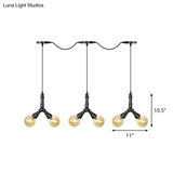 Vintage Amber Glass Swag Hanging Light Fixture - Led Multi Lamp Pendant With 6/10/14 Bulbs In Black