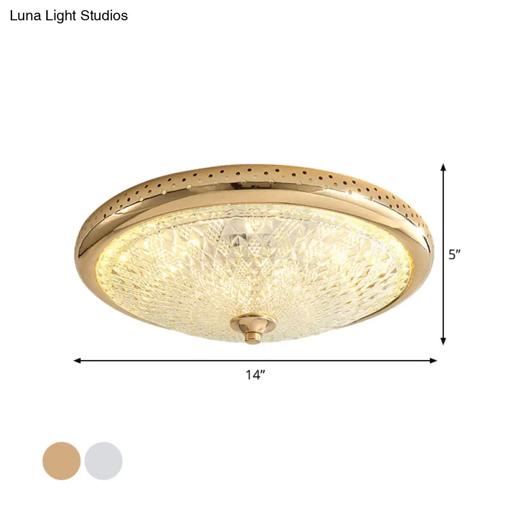 Vintage Amber Prismatic Glass Led Flush Ceiling Light Fixture Gold/Chrome Finish 14’/18’ Width