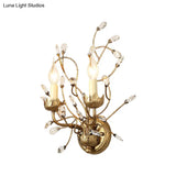Vintage Antique Brass Wall Sconce With Clear Crystal Branch Design And Candle-Inspired Lights