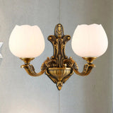 Vintage Antique Brass Wall Sconce With Milky Glass Shade: Stylish 1/2-Light Bowl 2 /