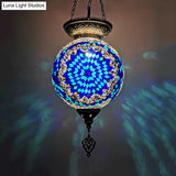 Vintage Art Glass Pendant Light Kit With Globe Design And Stained White/Red/Blue Shades For Dining