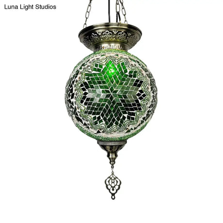 Vintage Art Glass Pendant Light Kit With Globe Design And Stained White/Red/Blue Shades For Dining