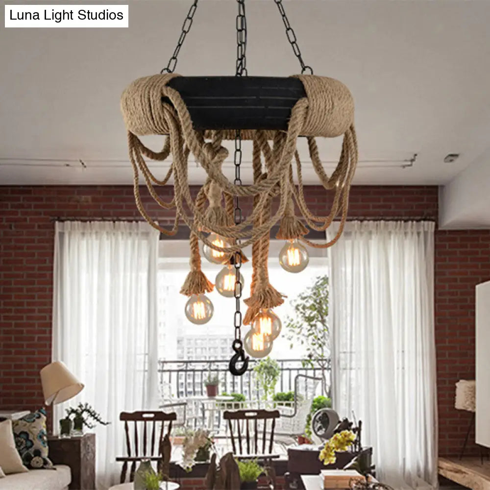 Vintage Automobile Tire Pendant Light For Restaurants - Black Industrial Rope Suspension