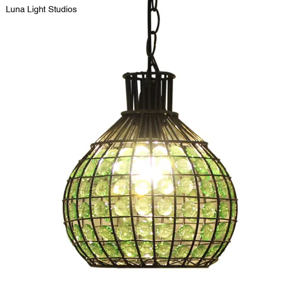 Vintage Ball Metal Pendant Fixture In Red/Green/Purple For Restaurant - Head Suspension Ceiling Hang