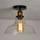 Vintage Barn Semi-Mounted Ceiling Light With Clear/Amber Glass Shade - Ideal For Bedroom 1 Bulb