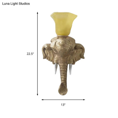 Vintage Beige Glass Wall Light Fixture With Flared Design - 1 Living Room Sconce Featuring Gold