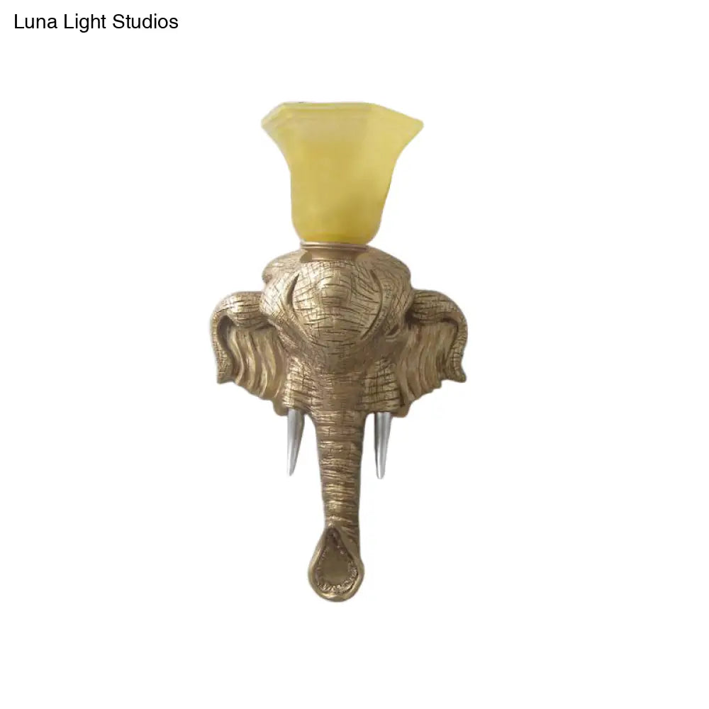 Vintage Beige Glass Wall Light Fixture With Flared Design - 1 Living Room Sconce Featuring Gold