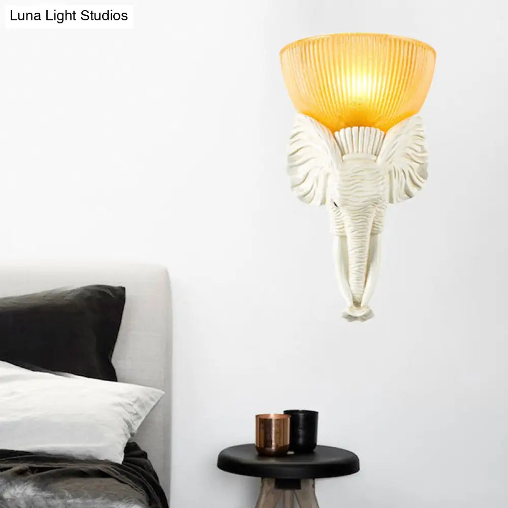 Vintage Beige Glass Wall Sconce With Elephant Base - Prism Bowl Light Fixture