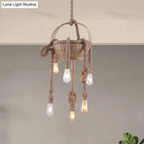 Vintage Beige Hemp Rope Chandelier - Rustic Hanging Light For Living Room