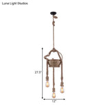 Vintage Beige Hemp Rope Chandelier - Rustic Hanging Light For Living Room