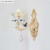 Vintage Beige Ruffle Floral Chandelier Light With Crystal Accent - Faceted Glass For Living Room