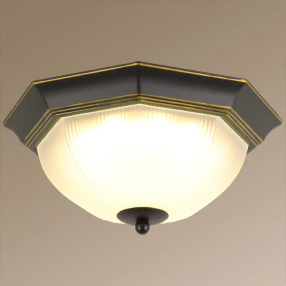 Vintage Bell Flush Ceiling Light With Cream Glass - Led Mount Fixture Gold - Black / 13’ Octagon