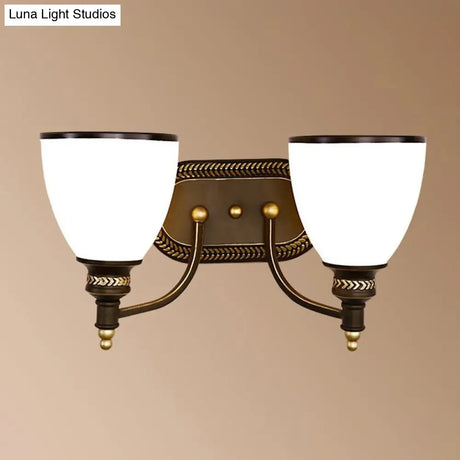 Vintage Bell Shaped Wall Light With Opaline Glass Sconce - Brown Ideal For Corridors