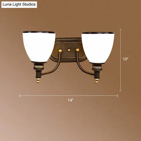 Vintage Bell Shaped Wall Light With Opaline Glass Sconce - Brown Ideal For Corridors