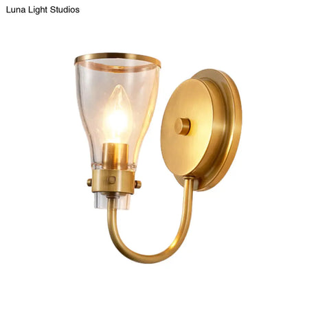 Vintage Bell Wall Mount 1-Light Brass Lamp Sconce With Clear Glass Shade - Indoor Lighting