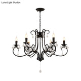 Vintage Bent Arm Frame Ceiling Light - 6/8 Black Lights With Crystal Drop For Living Room