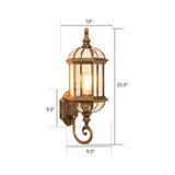 Vintage Birdcage Wall Sconce With Clear Glass Shade - Single-Bulb Garden Light Fixture Bronze / 10