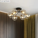 Vintage Black 6 - Head Hotel Ceiling Light With Orb Smoke/Clear Glass Shade