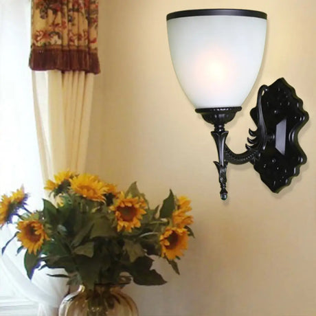 Vintage Black Bell Frost Glass Wall Light Fixture With Single Bulb For Corridor / B