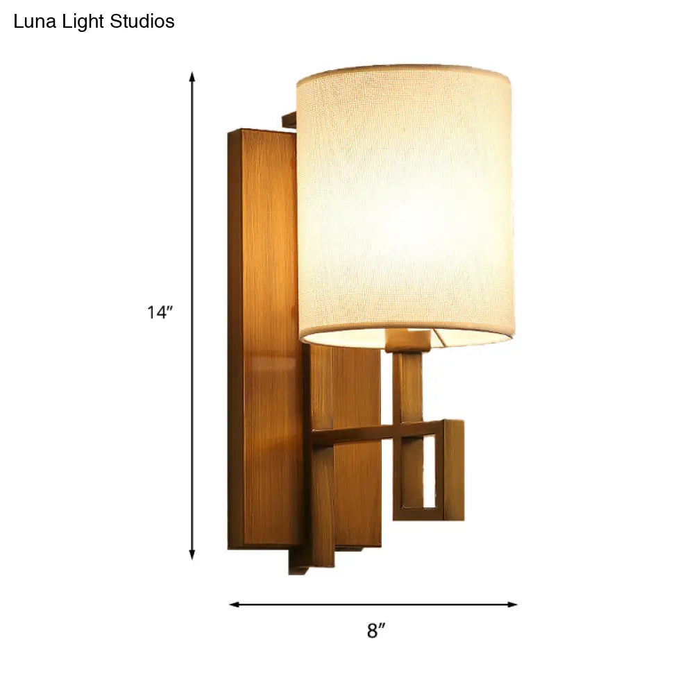 Vintage Black/Bronze Wall Sconce With Fabric Cylinder Shade For Hallway Lighting