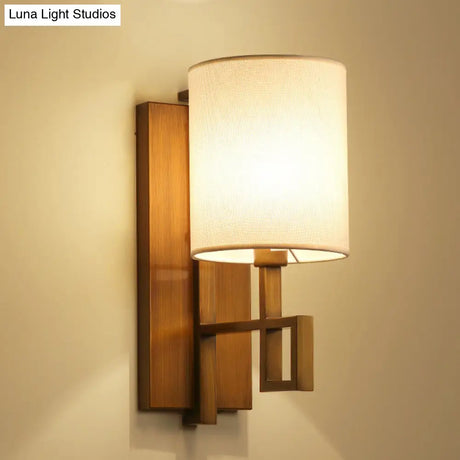 Vintage Black/Bronze Wall Sconce With Fabric Cylinder Shade For Hallway Lighting