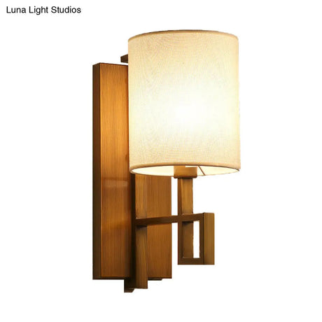 Vintage Black/Bronze Wall Sconce With Fabric Cylinder Shade For Hallway Lighting