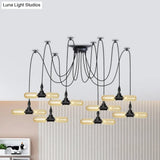 Vintage Black Capsule Led Pendant Lamp - Amber Glass 4/6/12-Bulb Restaurant Swag Multi Ceiling
