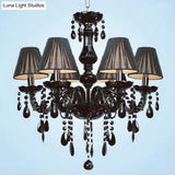 Vintage Black Crystal 6-Light Candle Chandelier - Elegant Ceiling Pendant For Living Room