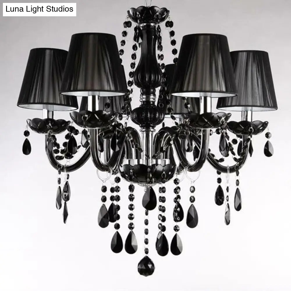 Vintage Black Crystal 6-Light Candle Chandelier - Elegant Ceiling Pendant For Living Room