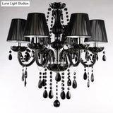 Vintage Black Crystal 6-Light Candle Chandelier - Elegant Ceiling Pendant For Living Room