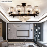 Vintage Black Crystal Chandelier - Elegant Rectangular-Cut Cylinder Pendant Light