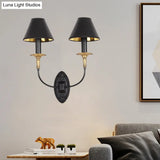 Vintage Black Fabric Wall Sconce With Curvy Arm For Hallway Lighting