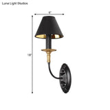 Vintage Black Fabric Wall Sconce With Curvy Arm For Hallway Lighting
