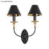 Vintage Black Fabric Wall Sconce With Curvy Arm For Hallway Lighting
