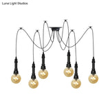Vintage Black Finish Amber Glass Chandelier - Multi Light Pendant Lamp For Global Restaurants