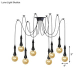Vintage Black Finish Amber Glass Chandelier - Multi Light Pendant Lamp For Global Restaurants