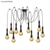 Vintage Black Finish Amber Glass Chandelier - Multi Light Pendant Lamp For Global Restaurants
