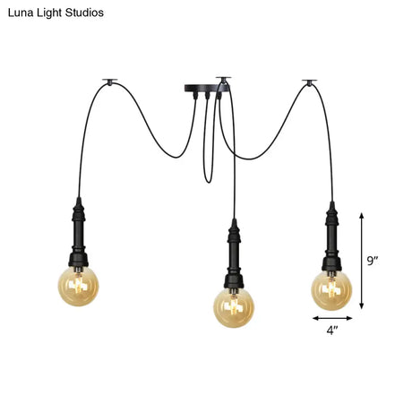 Vintage Black Finish Amber Glass Chandelier - Multi Light Pendant Lamp For Global Restaurants