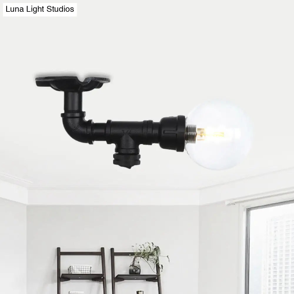 Vintage Black Glass Ball Semi Flushmount Led Ceiling Flush Mount For Hallways
