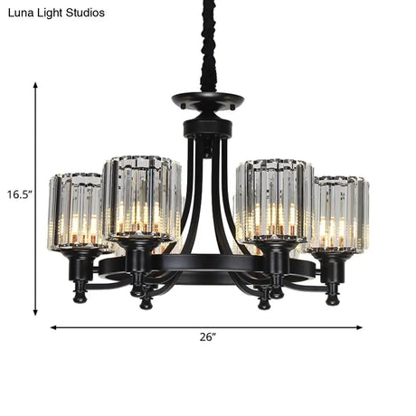 Vintage Black/Gold Chandelier Lamp - Stylish Crystal & Metal 3/6 Head Hanging Lighting With Cylinder