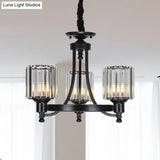 Vintage Black/Gold Chandelier Lamp - Stylish Crystal & Metal 3/6 Head Hanging Lighting With Cylinder