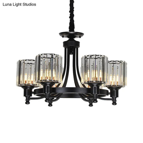 Vintage Black/Gold Chandelier Lamp - Stylish Crystal & Metal 3/6 Head Hanging Lighting With Cylinder