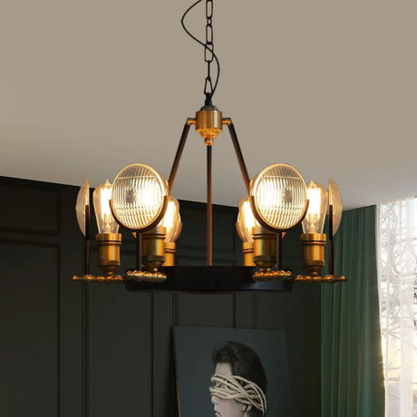 Vintage Black Grid Glass Lens Chandelier Lamp - 6/9/12 Lights Hanging Light Kit For Restaurants 6 /